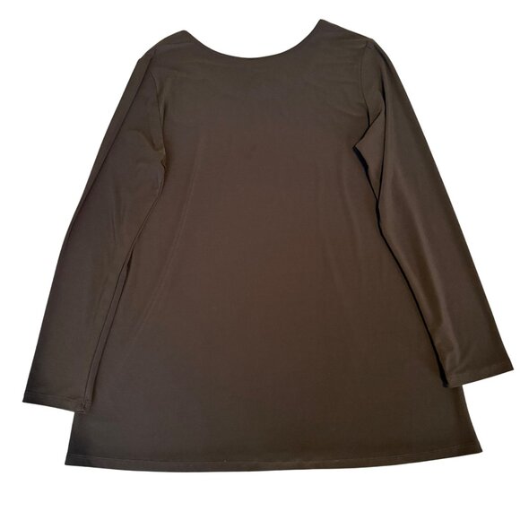 LARGE Clara Sun Woo Brown Basic Long Sleeve Tunic Top Travel Friendly - Picture 4 of 4